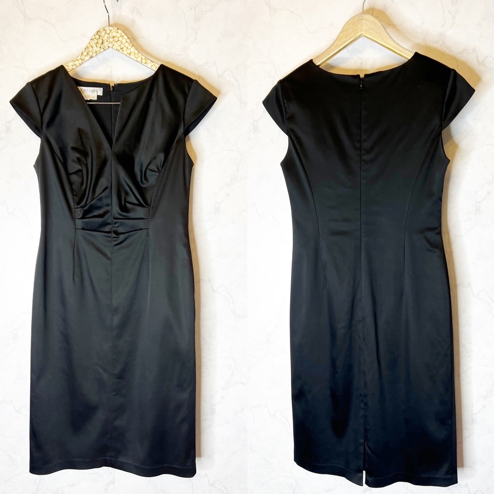 Kay Unger black satin silk cap sleeve cocktail dress
